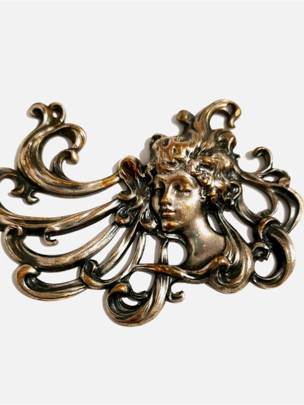 Art Nouveau Pendant /Brooch. Vintage-Rare Brass Beautiful Lady Woman Goddess